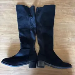 黒 スエード風 ロングブーツ 中ヒールM