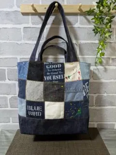 No.1404ハンドメイド☆トートバッグ☆デニムリメイク☆パッチワーク