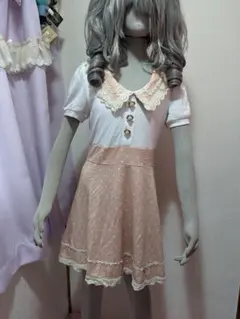 ピンク ロリータ レース ひざ丈ワンピース お嬢様 いちごみるく