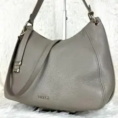 【良品】FURLA フルラ 2WAY ショルダーバッグ グレージュ シボ革のサムネイル