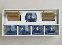 【未使用】　冷茶グラス&茶托　5客セット　花柄　東洋ガラス製　昭和レトロ
