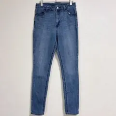 ハイウエスト スキニーデニムパンツ Lサイズ相当 インディゴブルー 美脚