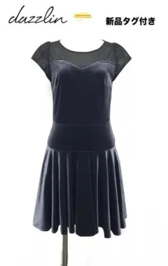 新品ダズリンDazzlinレースベロアフレアワンピースグレーフレンチスリーブ清楚