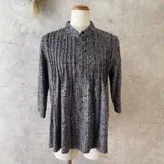 【ラスコリナス】 M-L ハイネック カットソー チュニック 総柄 モノトーン