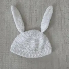 美品　ウサギ耳付きホワイト帽子