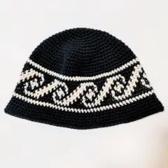 クラッシャーハット バケットハット波柄 クロシェハット 古着 グランジ 韓国