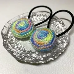 くるみボタンを編み包んだヘアゴム　2個セット
