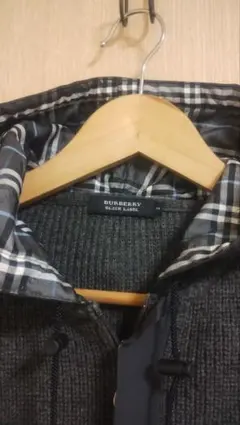 BURBERRY BLACK LABEL フード付きニットブルゾン　グレー