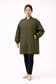 新品未使用レディースキルティングロングコート（カーキ）４L#020