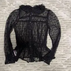 LilLilly 黒いドット柄フリルブラウス Fサイズ