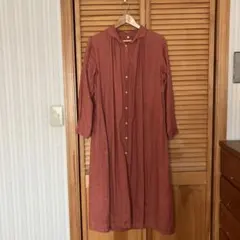 リネンロングシャツワンピース テラコッタ M