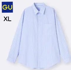 美品 1回着用 GU イージーケアブロードシャツ(ストライプ1) ブルー XL