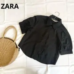 ZARA ザラ　袖ゴム　ボタンシャツ　ブラック　黒