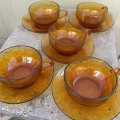 値下げ アデリア アンバー色 カップ・ソーサー 5個セット