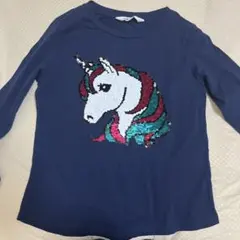 ユニコーン スパンコール ロングTシャツ ネイビー 150