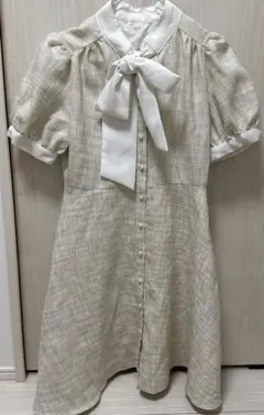 evelyn リボン付きツイードミニワンピース ベージュ