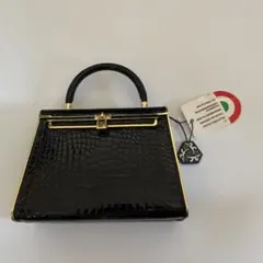 黒 クロコダイル風ハンドバッグ ゴールド金具