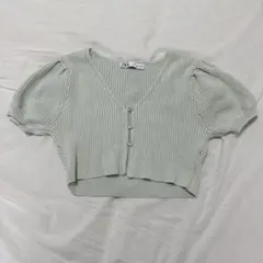 ZARA パフスリーブ リブニット 半袖 カーディガンのサムネイル