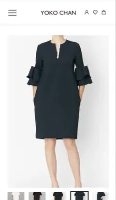 極美品　ヨーコチャン　ティアードスリーブパールドレス　ネイビー38サイズ