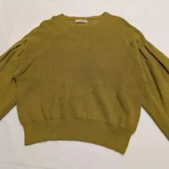 メデューム リブ編み バルーン袖 ニット セーター マスタードイエロー【M】