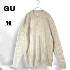 GU ジーユー　ケーブル編みニット　長袖セーター M 白　アイボリー