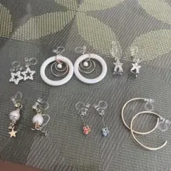 可愛いイヤリング金属アレルギー対応セット（ホワイト・パール・星形）６種類