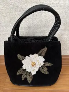 フェイラー風　ハンドバッグ　花柄刺繍 黒