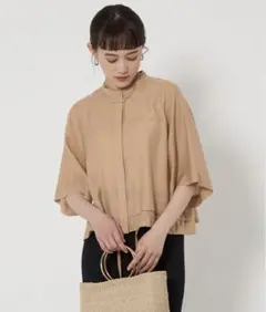 グリーンレーベルリラクシング　シアー バンドカラー ショートスリーブ シャツ