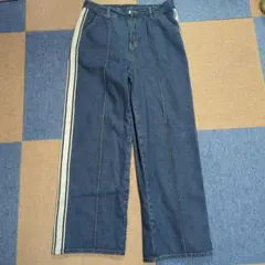 ダークブルー サイドストライプ デニムパンツ