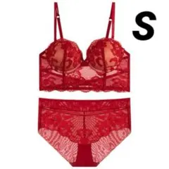 Sサイズ 花柄刺しゅうレースランジェリー セクシー 赤