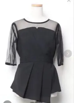 シースルー袖 黒 半袖トップス