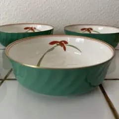新品 5客 セット 香蘭社 オーキッド 小鉢 エメラルドグリーン 金彩 紫蘭