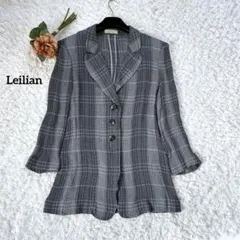 レリアン ジャケットコート リネン混 ストレッチ ペンチェック グレー 9M