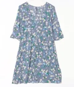 POU DOU DOU とろみレーヨン 花柄ワンピース ブルー M 春夏