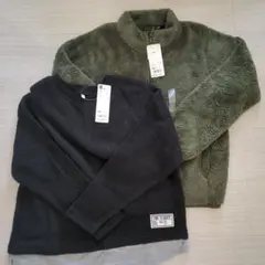 GU ブラック・オリーブグリーン フリースジャケット 150