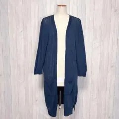 【Re-J】長袖 ロングニットカーディガン 羽織り 大きいサイズ ネイビー 無地