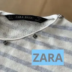ZARA トップス ボーダー T ビジュー付き　七分袖 Tシャツ