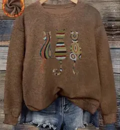 新品！猫刺繍ブラウンニットセーター ネコ好きな方へ