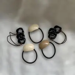 ヘアゴムセット 5個 黒 ベージュ アイボリー