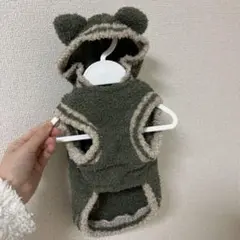 もこくま フード付き オリーブグリーン もこもこ パーカー