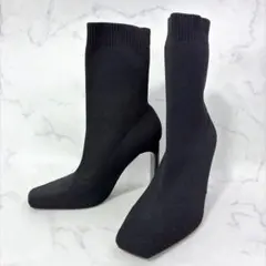 美品✨ZARA ソックスブーツ ニットブーツ 黒 ストレッチ ヒールブーツ 36