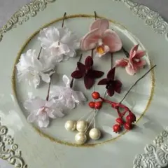 ＊お得なset＊桜と胡蝶蘭のヘアパーツset 髪飾り　結婚式　卒業式　和装　袴