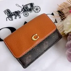 新品未使用 COACHコーチ 三つ折り財布 コンパクト ブラウン 馬車