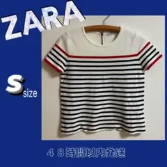 ZARA　クルーネックボーダー柄マリンTシャツ　半袖　ホワイト　sizeS