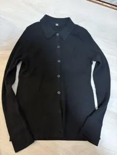 黒いリブ編みカーディガン XL