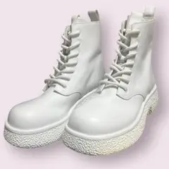 ZARA 白 厚底 レースアップ ショートブーツ 25.5cm相当 レディース