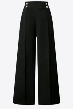 ブラック ワイドストレートパンツ パールボタン付き