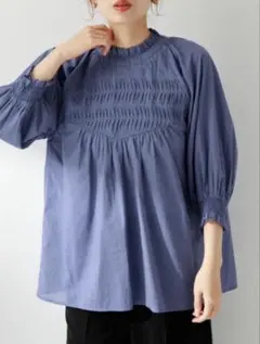 タックヨークコットンスタンドカラーブラウス