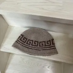 【手編み】クラッシャーハット•クロシェハット•バケットハット(雷紋柄）