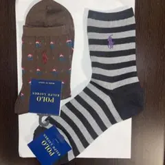 ポロラルフローレン　黒グレーボーダーホースマーク　ブラウン花柄ホースマーク　靴下